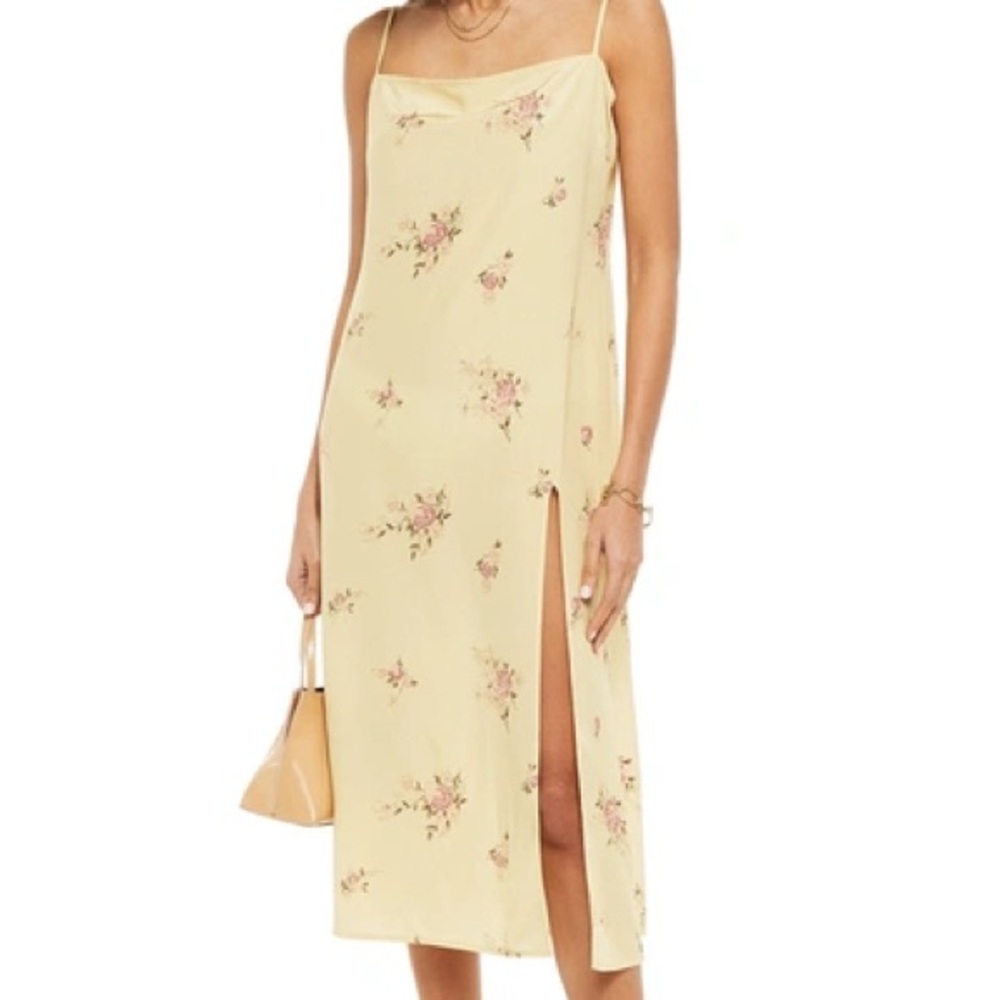 Reformation Floral Yellow Midi Slit Dress